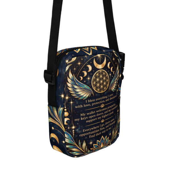 all-over-print-utility-crossbody-bag-white-back-6ae367b9e26c4.jpg Celestial Wing Frequency – Bag of Blessings Crossbody Bag | Spiritual Affirmation Everyday Shoulder Bag